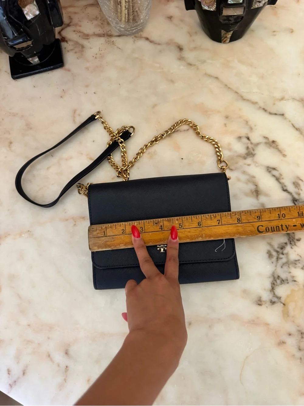 Tory Burch Navy Saffiano Leather Chain Wallet Crossbody Bag Gold Hardware